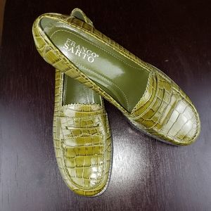 Franco Sarto Green Croc Embossed Leather Loafers